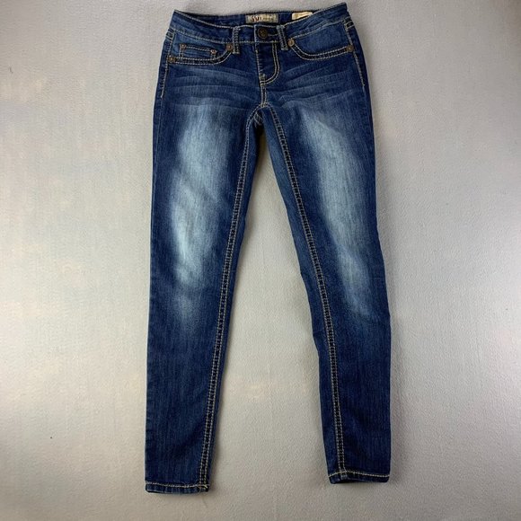 YMI Denim - YMI Juniors Jeans 5 Blue Skinny Crop Stretch Low Rise Dark Wash Womens